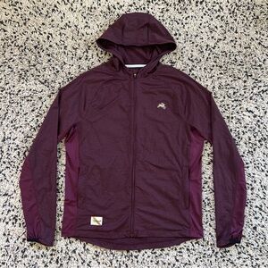 Tracksmith Men’s Session Hooded Running Jacket Stretch Zip Wine Burgundy Medium